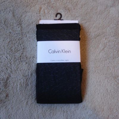 NWT CALVIN KLEIN 2 PAIRS WONEN'S MICROFIBER TEXTURDE OPAQUE TIGHTS ACU537 S CO05